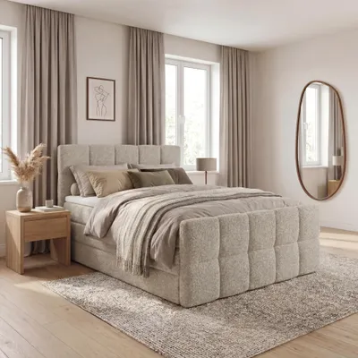 Produktbild von ELVORA DESIGN. Boxspringbett 180x200 cm Bettkasten und Matratze, PRIME, Creme
