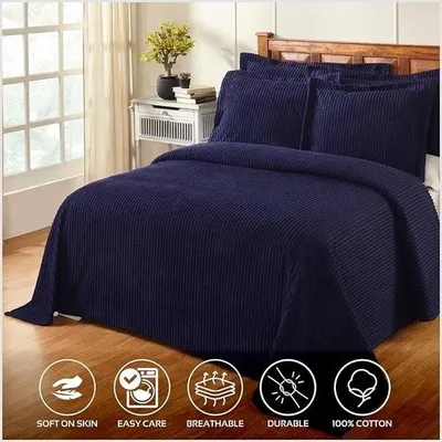 Produktbild von Gestreifte Tagesdecke – atmungsaktive Baumwolle – 1-teilig – marineblau – 205,7 x 279,4 cm