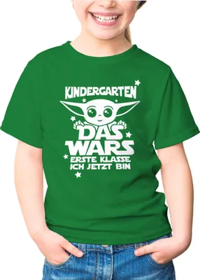 Produktbild von Kinder T-Shirt Mädchen Kindergarten Das Wars erste Klasse ich jetzt bin Geschenk zur Einschulung Schulanfang Moonworks® grün 110-116 (5-6 Jahre)