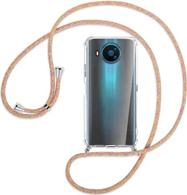 Produktbild von Handykette Backcover-Schutzhülle mit Band (Metall silberfarben) für Nokia 8.3 5G - Rainbow