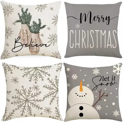 Produktbild von Weihnachtskissenbezug 4er Set - 45x45 cm - Dekokissen Leinenoptik - Schneemann