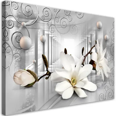 Produktbild von Leinwandbild Blumen in einem Tunnel und silberne 3D-Kugeln 60x40 Feeby Grau bild für die wand bereit zum aufhängen