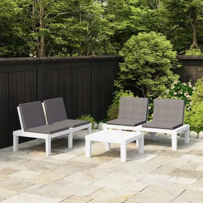 Produktbild von 3-tlg. Garten-Lounge-Set mit Kissen Kunststoff Weiß