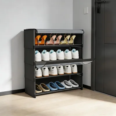 Produktbild von 4 Ebenen Schuhregal 73x64x30 cm Schuhschrank Schwarz