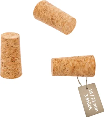 Produktbild von MIKONI Naturkork | 16/21 mm | 3 Stück SET | Fasskorken Flaschenkorken Korken Gummistopfen Stopfen Spitzkorken Naturkorken Flaschenkorken Spitzkorken