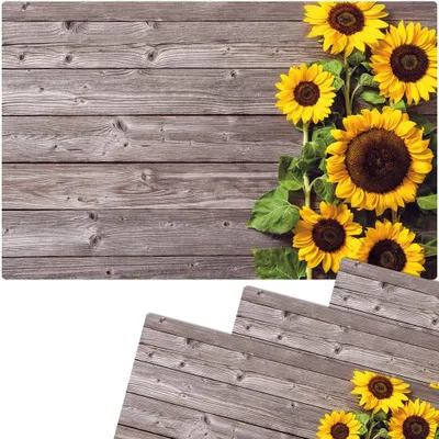 Produktbild von Abwaschbare Tischsets 4er Set Sonnenblumen Holz-Optik
