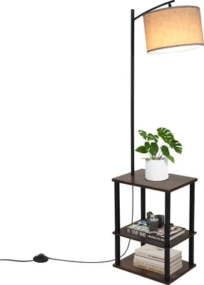 Produktbild von Puluomis 3 Ebene Stehlampe Stehleuchte Standleuchte standlampe Bodenlampe, E27 Innenbeleuchtung für Schlafzimmer Wohnzimmer Holz Regal Schwarz braun