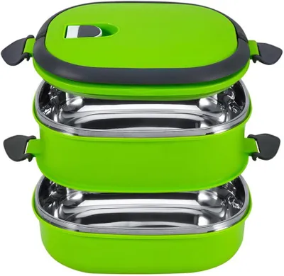 Produktbild von Lunchbox aus Edelstahl mit Thermoisolierung – auslaufsicher für Kinder und Erwachsene – hält Speisen in Schule und Büro warm