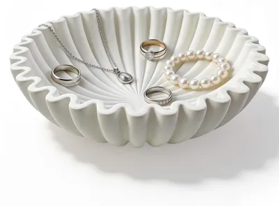 Dekorative Schale, beige, rund, gewellt, 21 cm, handgefertigt