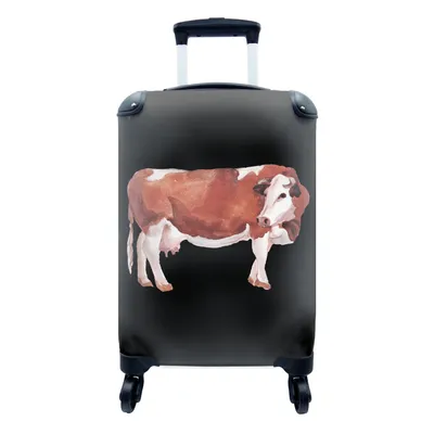 Produktbild von MuchoWow® Koffer Handgepäck Trolley Rollkoffer Kleine Reisekoffer mit 4 Rollen - Kuh - Tiere - Braun - Schwarz - Cabin Size < 55x40x23 cm & 55x40x20 cm - Fotokoffer - Kabinenkoffer - Boardgepäck - Reise-Box - Reisekoffer - Reisegepäck - Koffer mit Bild - Trolley für Kinder