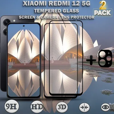 Obrázok produktu pre 2-balenie XIAOMI REDMI 12 5G Ochranné sklo na displej & 1-balenie ochrana objektívu - Tvrdené sklo 9H - Super kvalita 3D