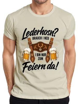 Imagen del producto de No uso pantalones de cuero (lederhosen). Solo estoy aquí para celebrar. Pantalones de cuero, vestido tradicional (dirndl), camiseta para hombre, color natural, talla 3XL