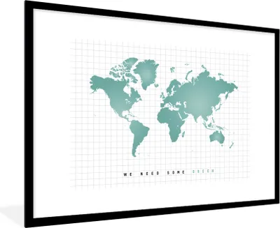 Produktbild von MuchoWow® Gerahmtes Poster Weltkarte - Grün - Zitat - Kind - Jungen - Mädchen 90x60 cm - Poster mit Schwarzem Bilderrahmen Wandposter Rahmen Foto Bilder - Wanddekoration - Fotos