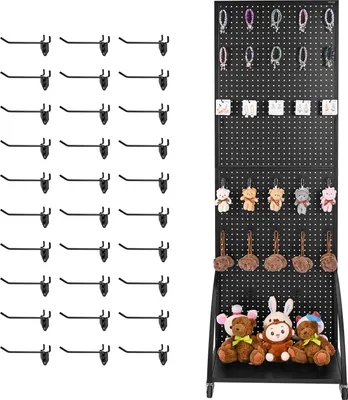 Produktbild von VEVOR Stecktafel Displayständer, 390x600x1770 mm, Präsentationsständer mit Rollen und 30 Haken, verdickte Tafelplatte aus kaltgewalztem Stahl für Einzelhandels- & Juweliergeschäfte, Schwarz