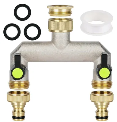 Produktbild von Wasserverteiler Wasserhahnverteiler Wasserdispenser - 2-Wege - 3/4 Zoll Messing - Gartenschlauch Anschluss
