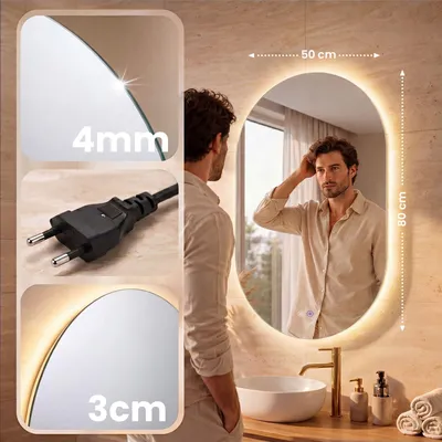 Image de Miroir de salle de bain Barbora avec éclairage LED | Couleur : transparent/verre | Dimensions : 50 x 3 x 80 cm