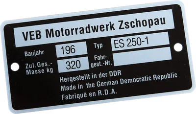 Produktbild von Typenschild ES250-1 schmal (Rahmenplakette aus Alu)***