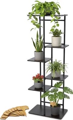 Produktbild von 3.10 Pflanzenständer OLIDAN mit 5 Ablagen - ca. 106 x 35 cm - Blumen Regal mit 10 Bambus Pflanzschilder