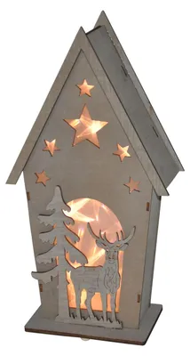Image de Maisonnette décorative LED en bois avec cerf et sapin Décoration de Noël Décoration de fenêtre Décoration de table