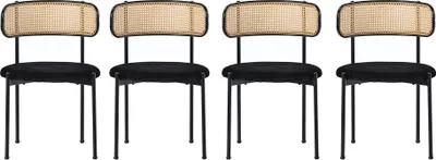 Produktbild von Esszimmerstuhl 4er set Freizeitstuhl mit vier Stuetzbeinen aus Metall Rattan-Freizeitstuhl Wohnzimmerstuhl Schlafzimmerstuhl Schwarz Samt