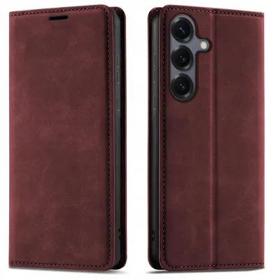 Obrázek produktu pro Obal na telefon Samsung S25 s magnetickým zapínáním, vyrobený z kůže, a s ochranným sklem 9H