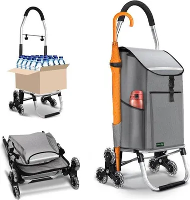 Immagine prodotto di Carrello per la spesa Famanu con 6 ruote e scomparto impermeabile, pieghevole, colore grigio