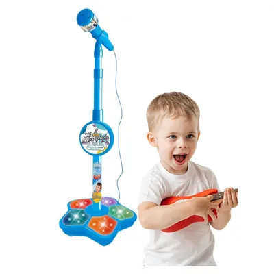 Produktbild von Kinder Karaoke Mikrofon mit Ständer Blau LED Licht Höhenverstellbar Spielzeug