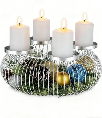 Productafbeelding van Modern - Metaal - Adventshouder - Zilver - 4 adventskaarsen - Adventsstuk - Kerstkrans - Decoratie voor stompkaarsen