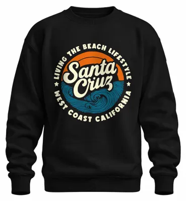 Productafbeelding van Santa Cruz, Californië, Westkust, Surfen, Golven, Retro, Strandleven, Uni sweatshirt, Zwart, XXL