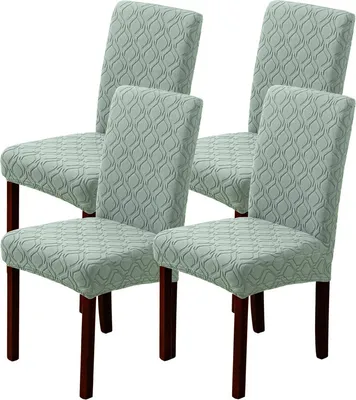 Produktbild von Stuhlhussen 4er Set Universal Stretch Stuhlhussen Moderne Jacquard Husse Abnehmbare Stuhlbezug Abdeckung Esszimmer überzug Bi-Elastic Spannbezug,für Bankett Deko und Hochzeit Partys (grau Grün, 4 er)