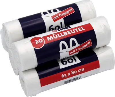 Obrázok produktu pre Odpadkové vrecia 60 l, odolné proti roztrhnutiu, neprepúšťajúce, s rukoväťou, 100 kusov