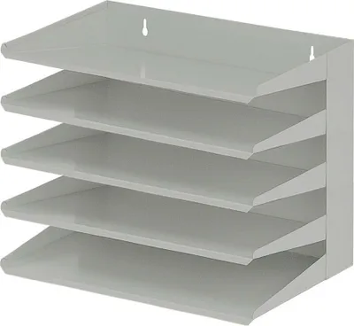 Produktbild von Sortierregal aus Metall mit 5 Fächern | HxBxT 30x38x25cm | Bis DIN A4-Format | Grau