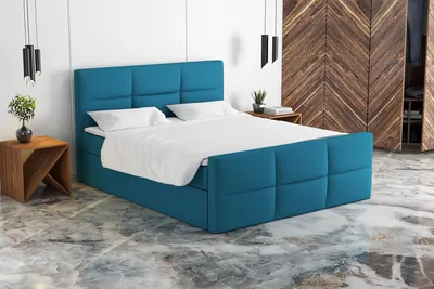 Produktbild von Boxspringbett LEG 140x200 mit 2 Bettkästen, Bonell-Matratze und Topper. Farbe: Blau