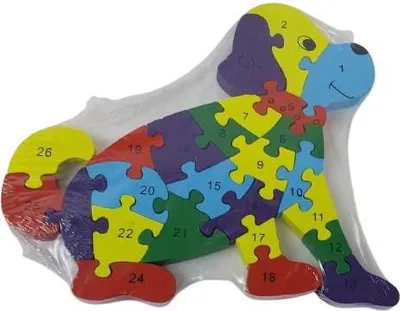 Obrázek produktu pro Dětské vzdělávací dřevěné puzzle - Pejsek - číslice a abeceda.