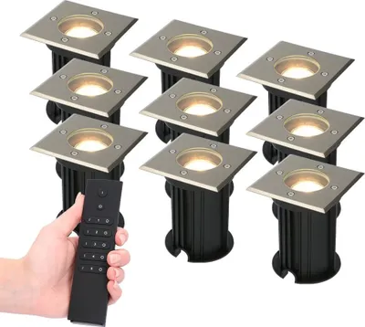 Image de HOFTRONIC - Lot de 9 spots au sol LED 4W 345lm 2700K Inox IP67 Dimmable