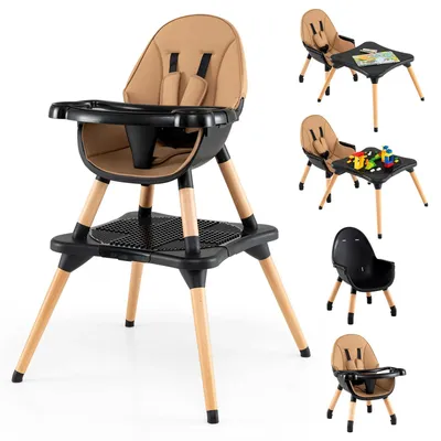 Image de Chaise haute 6 en 1 - Chaise haute/rehausseur - Modulable - Table à modules - Plateau double amovible - Plastique - Marron