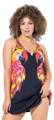 Produktbild von Ulla Popken Damen große Größen Übergrößen Plus Size Badekleid Alissa, Papageikus