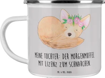 Produktbild von Mr. & Mrs. Panda Pott Tochter Morgenmuffel - Grau Pastell - Geschenk, Outdoor Becher, Weihnachten, Familienleben, Emaille, Freude, Geschenke für Töchter, Haferl, Teetasse