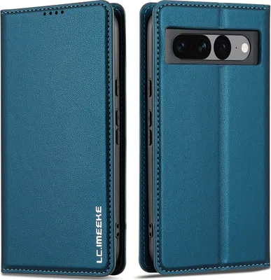 Immagine prodotto di Custodia magnetica in pelle flip per Google Pixel 7, con slot per schede e funzione stand Blu