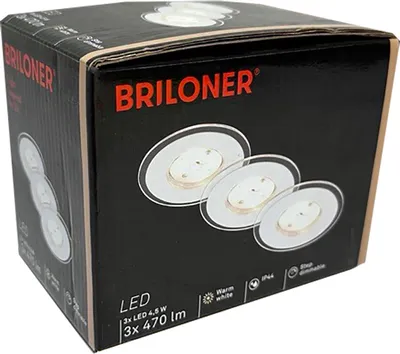 Produktbild von 3 x Briloner LED Einbauleuchte Set Weiß rund Ø8cm IP44 3 x 5,5W 470lm warmweiß 3000K 3-Stufen-Dimmbar