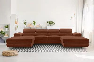 Image de AX LIVING Canapé en U avec fonction sommeil Arborio U 352 cm en Rouge brique