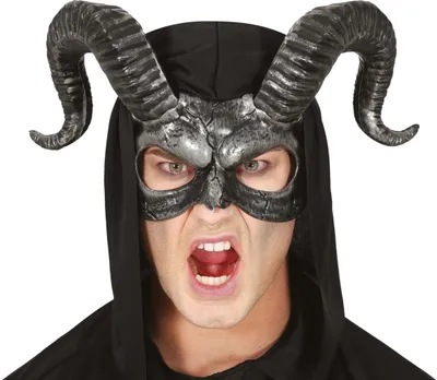 Produktbild von Halloween Dämonenmaske Mit Hörnern Gruselige Teufelsmaske Finstere Verkleidung Kostüm Horrormaske Faschingsmaske Für Dunkle Nächte Mystische Maske Bizarre Erscheinung, Farbe: Schwarz
