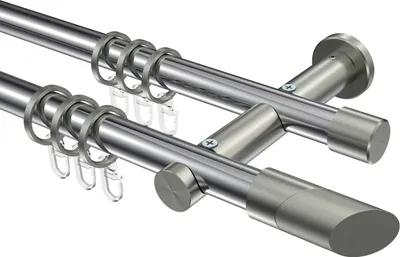 Produktbild von Interdeco Gardinenstange / Vorhangstange Chrom / Edelstahl-Optik, Typ Platon Verano (Schräge), 20 mm Ø 2-läufig, 140 cm
