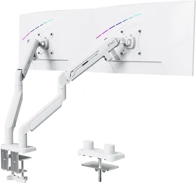 Image de Support double pour moniteur - Support pour écran - Bras de fixation pour moniteur - Support d'écran - Support de bureau - Blanc
