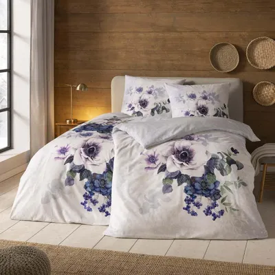 Produktbild von Estella Kuschel Flanell Bettwäsche 135x200 Snowflower Schnee Blumen blau 4446-101