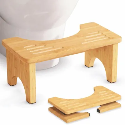 Image de Tabouret de toilette pliable en bambou pour une utilisation confortable