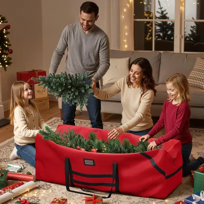 Produktbild von 125×40×50 cm Aufbewahrungstasche für Weihnachtsbaum bis zu 274cm, Reißfest Transporthülle Wasserdicht, Rot