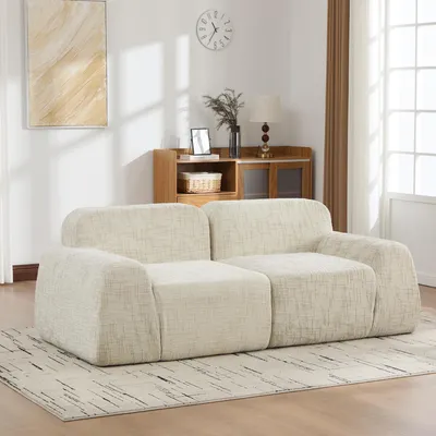 Produktbild von Chenille-Kompressionssofa, modular, 30D-Schaum, Schlafsofa, 91 x 198 x 73 cm, Beige