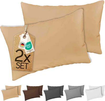 Produktbild von etérea Jersey Kissenbezug 2er Set 100% Baumwolle 40x80 cm Beige