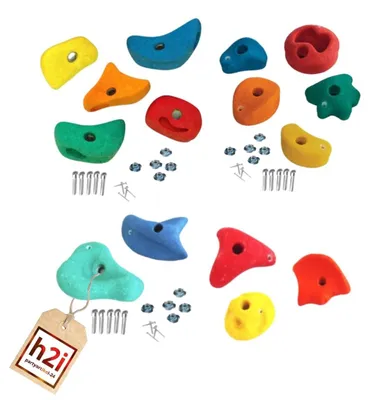 Produktbild von Klettergriffe für Kinder und Erwachsene, Klettersteine inklusive Befestigungsmaterial, farbenfrohe Bouldergriffe für Spieltürme und Kletterwände, Kletterwandgriffe für Innen- und Außenbereich, verschiedene Stückzahlen
